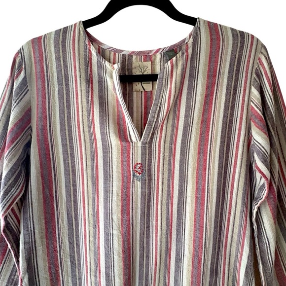 GRAMIGGI NWOT STRIPED EMBROIDERED BELL SHAPED LONG SLEEVE BOHO TOP | MEDIUM - Picture 2 of 9